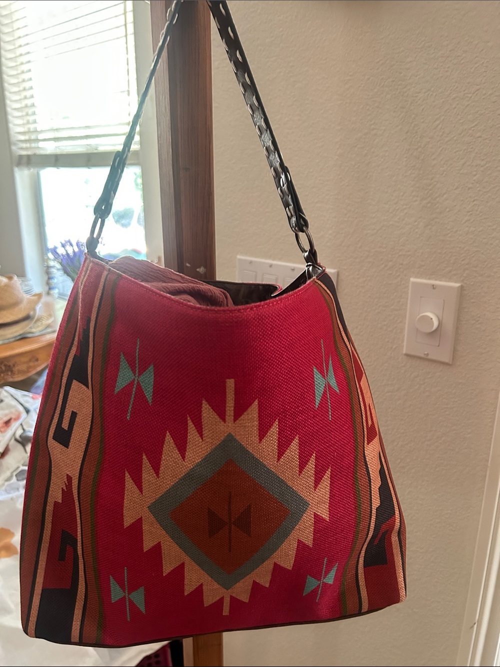 Southwestern Red Patterned Shoulder Bag - Unbranded
